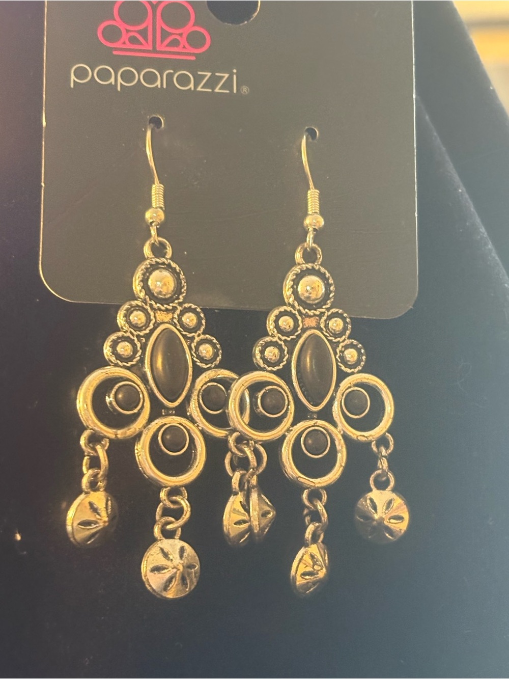 Paparazzi Silver-Tone Black Stone Chandelier Earrings